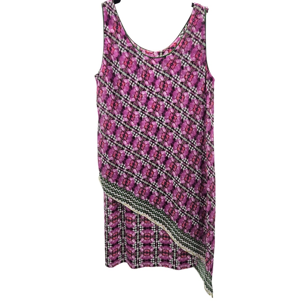 Analili Pink Orchid Floral Asymmetrical Layered Sleeveless Dress Large USA